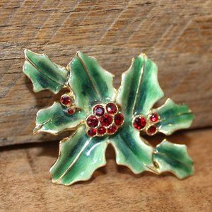 Boutique enamel and gem holly straight pin brooch